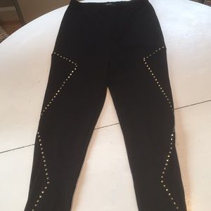 Forever 21  leggings, gold studs, mesh inserts